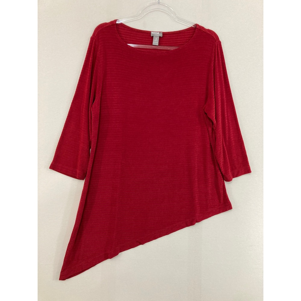 Chico's Tunic size 3/XL‎ Travelers Asymmetrical Red Slinky Knit 3/4 Sleeve Comfy